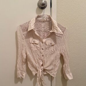 Cream Lace Button-Up Blouse